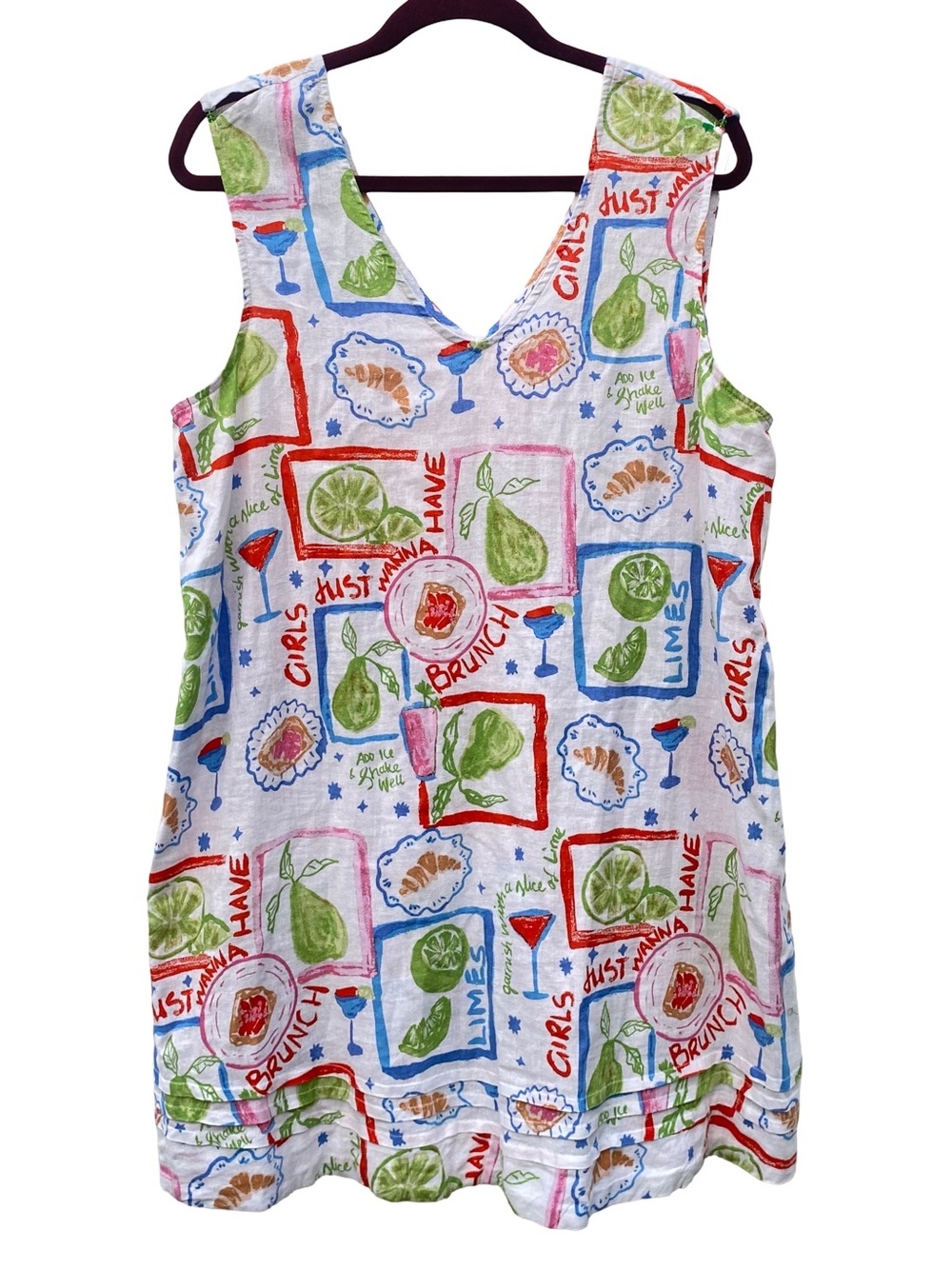 Cynthia Rowley linen brunch novelty pattern sleeveless mini dress size large
